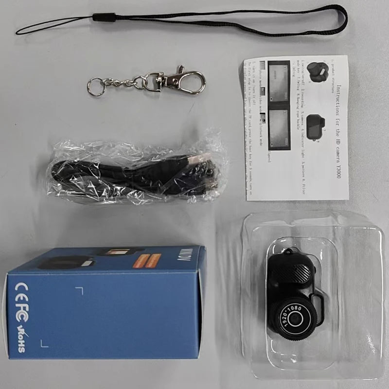 Mini Y3000 Keychain Camera 8MP Photo Support SD Card with Screen Tiny Digital Body Cameras Thumb Cam DV Camcorder Micro for Kids